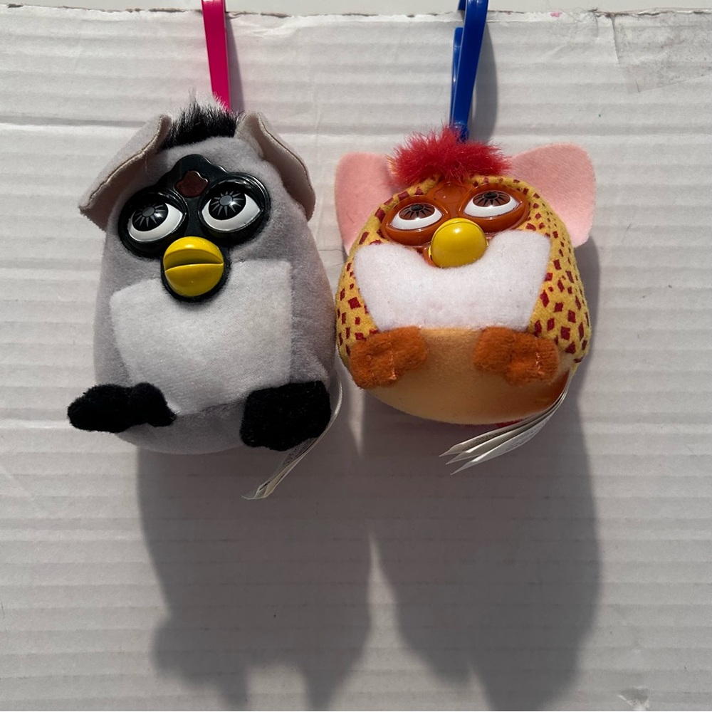 Set of 2 2000 McDonald happy meal FURBY clip-on keychain plush toy